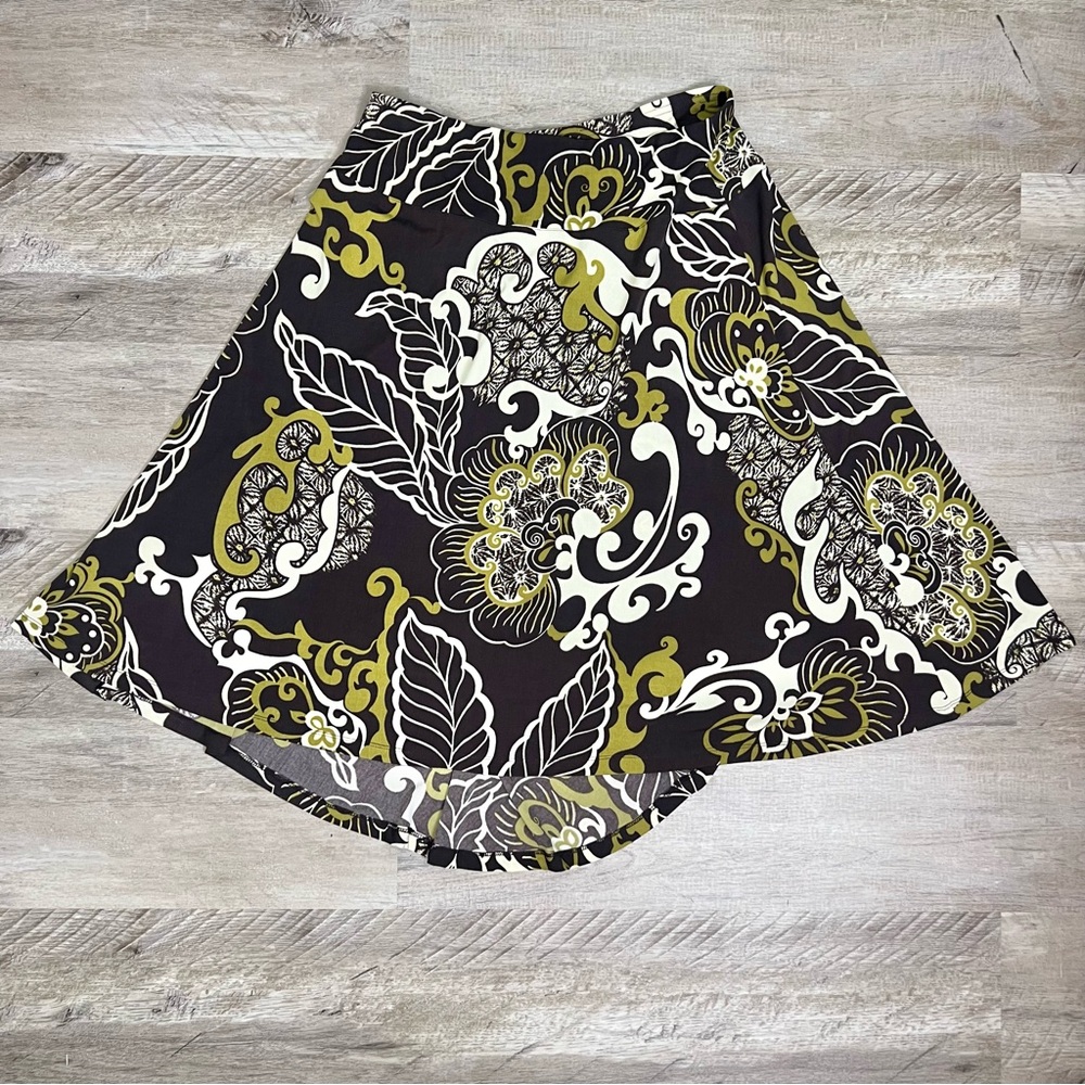 Biacci Brown Floral A-Line Mini Skirt Y2K Boho Retro Print Skater‎ Skirt Size M - Picture 5 of 8